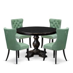 5 Piece Dining Set Consists Of 48" Round Table In Willow Green Color