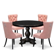 5 Piece Dining Set For 4 Contains 48" Round Table In Beige Red Color