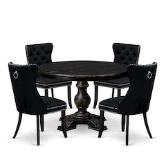 5 Piece Dining Room Set Consists Of 48" Round Table In Black Color