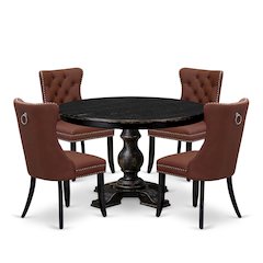 5 Piece Dining Table Set Contains 48" Round Table In Burgandy Color