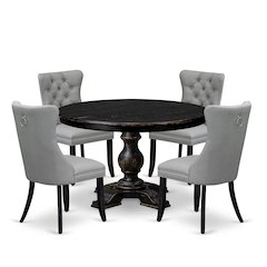 5 Piece Dining Table Set Contains 48" Round Table In Light Gray Color