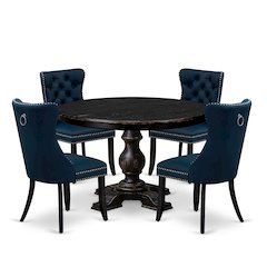5 Piece Dining Table Set Consists Of 48" Round Table In Navy Blue Color