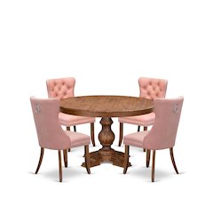 5-Pc Dining Set Contain A Wooden Kitchen Table And 4 Beige Red Parson Chairs