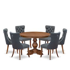 7-Piece Mid-Century Dining Table A Kitchen Table, 6 Platinum Gray Dining Chairs