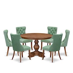7-Pc Mid Century Dining Set Include A Dining Table And 6 Willow Green Chairs