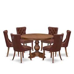 7-Pc Kitchen Table Set Include A Modern Table, 6 Burgundy Parson Dining Chairs