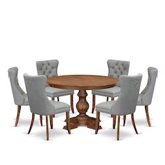 7-Pc Modern Dining Set Include A Modern Table, 6 Light Gray Upholstered Chairs
