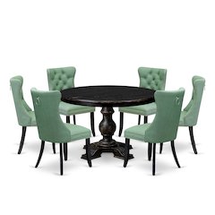 7 Piece Dinette Set Contains 48" Round Table In Willow Green Color