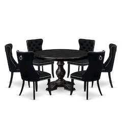7 Piece Kitchen Table Set Contains 48" Round Table In Black Color