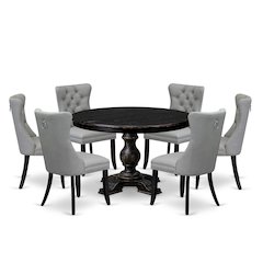 7 Piece Dining Table Set Includes 48" Round Table In Light Gray Color