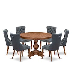 7-Piece Mid-Century Dining Table And 6 Platinum Gray Kitchen Chairs