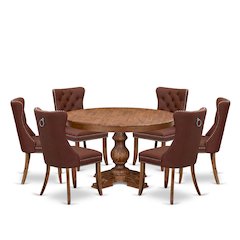 7-Pc Mid Century Dining Set Include A Dining Table And 6 Burgundy Parsons Chairs