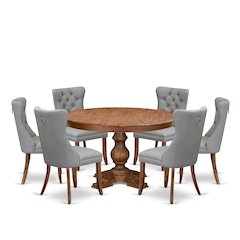 7-Pc Modern Dining Table Set Include A Dining Table And 6 Light Gray Chairs