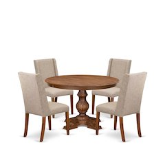 5-Piece Kitchen Dining Table Set A Wood Table, 4 Light Tan Fabric Dining Chair