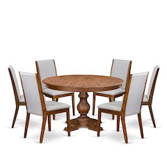 7-Piece Dining Room Set Consist Of A Wooden Kitchen Table, 6 Grey Parson Chairs
