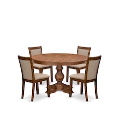 5-Pc Dining Set Of A Pedestal Kitchen Table, 4 Light Tan Fabric Kitchen Chairs
