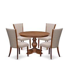 5 Piece Dining Table Set Includes 48" Round Table In Light Tan Color