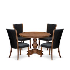 5 Piece Dining Table Set For 4 Contains 48" Round Table In Black Color