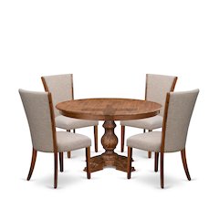 5 Piece Dining Table Set Includes 54" Round Table In Light Tan Color