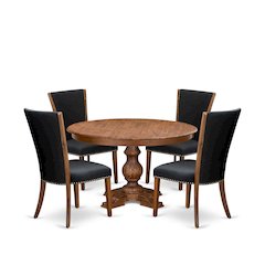 5 Piece Dining Table Set For 4 Contains 54" Round Table In Black Color