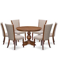 7 Piece Dining Set For 6 Includes 48" Round Table In Light Tan Color