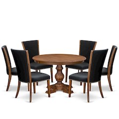 7 Piece Dining Set Includes 48" Round Kitchen Table In Black Color
