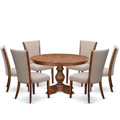 7 Piece Dinette Set Consists Of 54" Round Dining Table In Light Tan Color