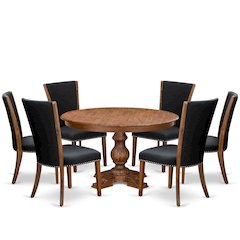 7 Piece Kitchen Table Set Includes 54" Round Table In Black Color