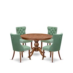 5-Pc Mid Century Modern Dining Set Consist A Wood Table, 4 Willow Green Chairs