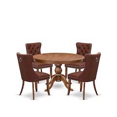 5-Pc Dining Set Consist A Wood Dining Table And 4 Burgundy Upholstered Chairs