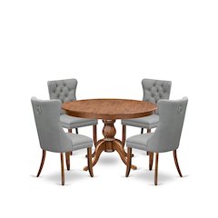 5-Pc Modern Dining Set Consist A Wood Dining Table, 4 Light Gray Padded Chairs