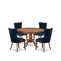 5-Piece Dining Set, Including 4 Navy Blue Faux Leather Kitchen Chairs