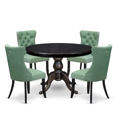 5 Piece Dining Set Includes 48" Round Table In Willow Green Color