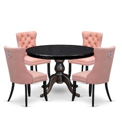 5 Piece Dining Set For 4 Consists Of 48" Round Table In Beige Red Color