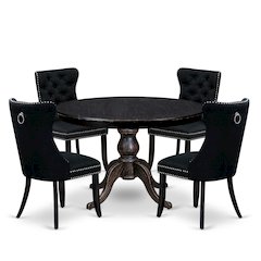 5 Piece Dining Room Set For 4 Includes 48" Round Table In Black Color