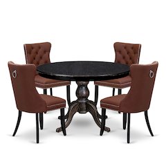 5 Piece Dining Table Set Consists Of 48" Round Table In Burgandy Color