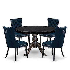 5 Piece Dining Table Set Includes 48" Round Table In Navy Blue Color