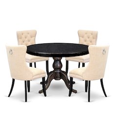 5-Pc Dining Rom Set A Modern Table, 4 Light Beige Linen Fabric Dining Chairs