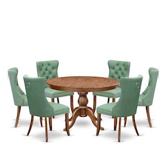 7-Pc Dining Set Contain A Mid Century Dining Table And 6 Willow Green Chairs