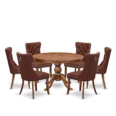 7-Pc Dining Room Set Contain A Dining Table And 6 Burgundy Parsons Chairs