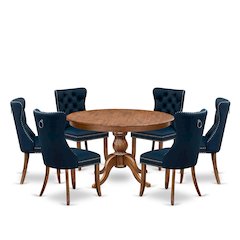 7-Piece Dining Set Features A 48" Round Table In An Antique Walnut Finish