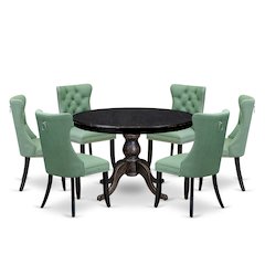 7 Piece Dinette Set Consists Of 48" Round Table In Willow Green Color