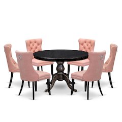 7 Piece Dining Set Contains 48" Round Kitchen Table In Beige Red Color