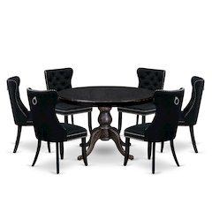 7 Piece Kitchen Table Set Consists Of 48" Round Table In Black Color