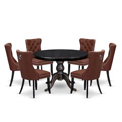 7 Piece Dining Table Set Contains 48" Round Table In Burgandy Color