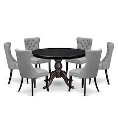 7 Piece Dining Table Set Contains 48" Round Table In Light Gray Color