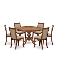 7-Pc Modern Dining Set Of A Pedestal Dining Table, 6 Light Tan Parson Chairs