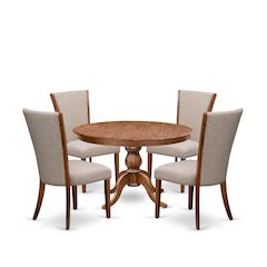5 Piece Dinette Set Consists Of 48" Round Dining Table In Light Tan Color