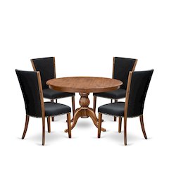 5 Piece Dinette Set For 4 Consists Of 48" Round Table In Black Color