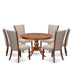 7 Piece Dining Set For 6 Contains 48" Round Table In Light Tan Color